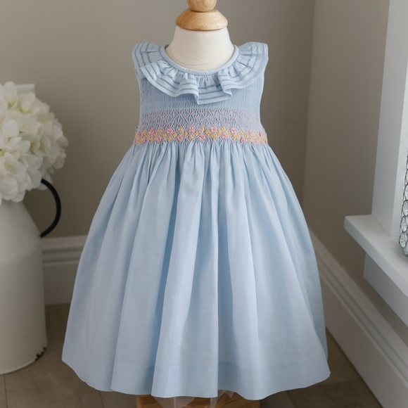 Luli & Me Baby Girls Classic Smocked Bubble - Blue main image 0